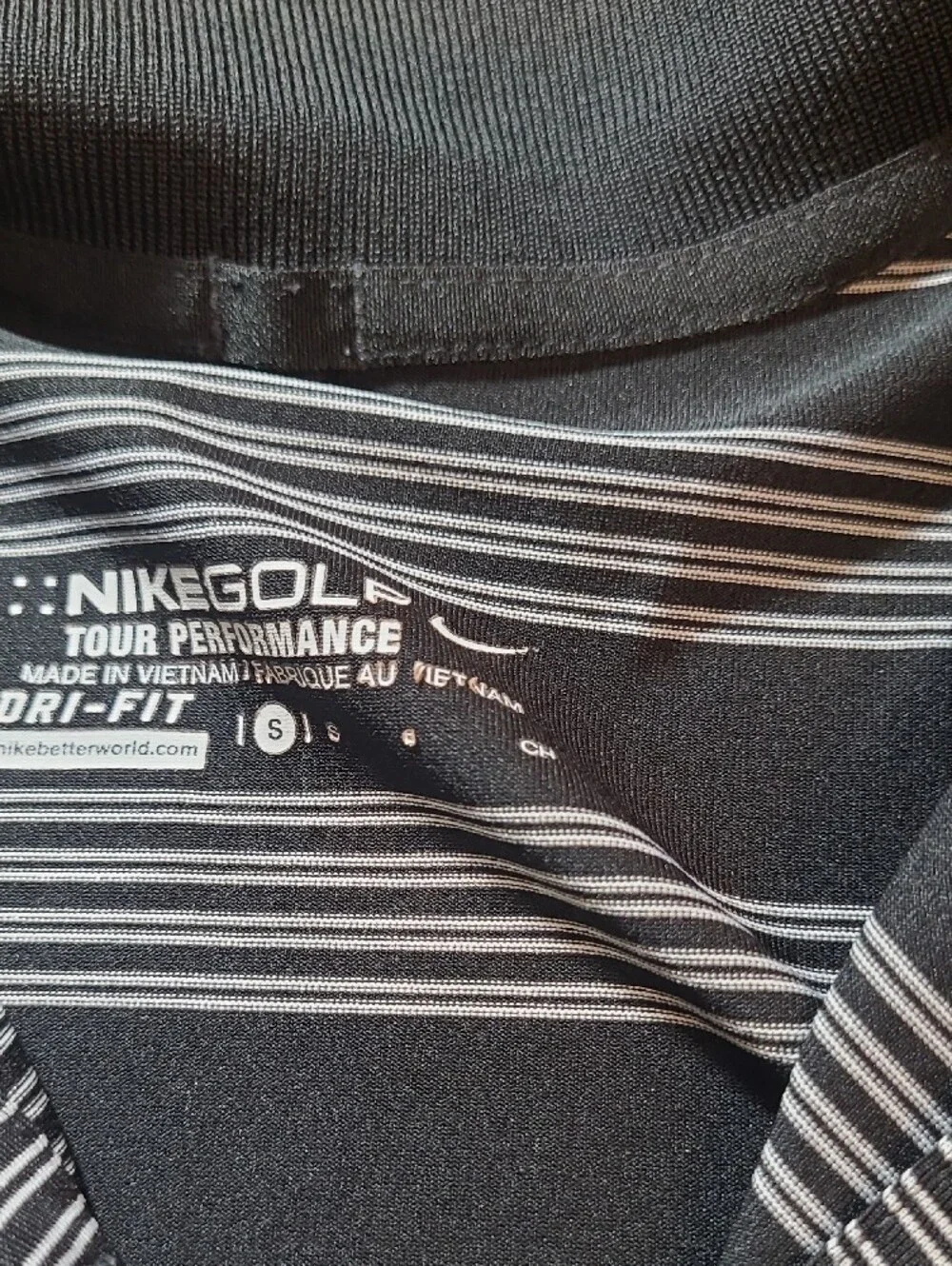 Nike Golf Tour Performance Men's Black and White Striped Polo Shirt Size Small